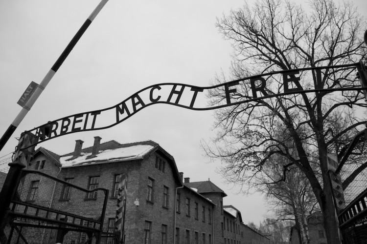 Entrance to Auschwitz concentration camp: Arbeit macht frei