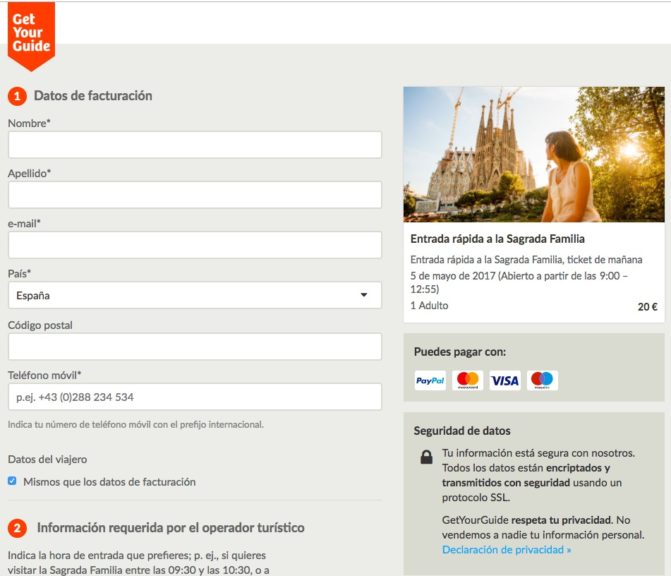 Com reservar l'entrada per a la Sagrada Família - Omplir dades